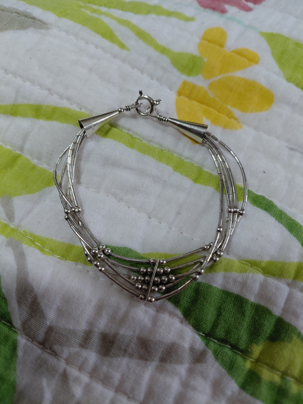 vintage sterling handmade bracelet tube 925 liquid silver beads.